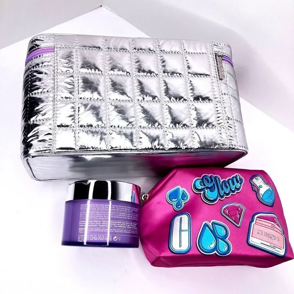 Set of (2) Clinique makeup bags & Take The Day Off 8.5 oz makeup remover